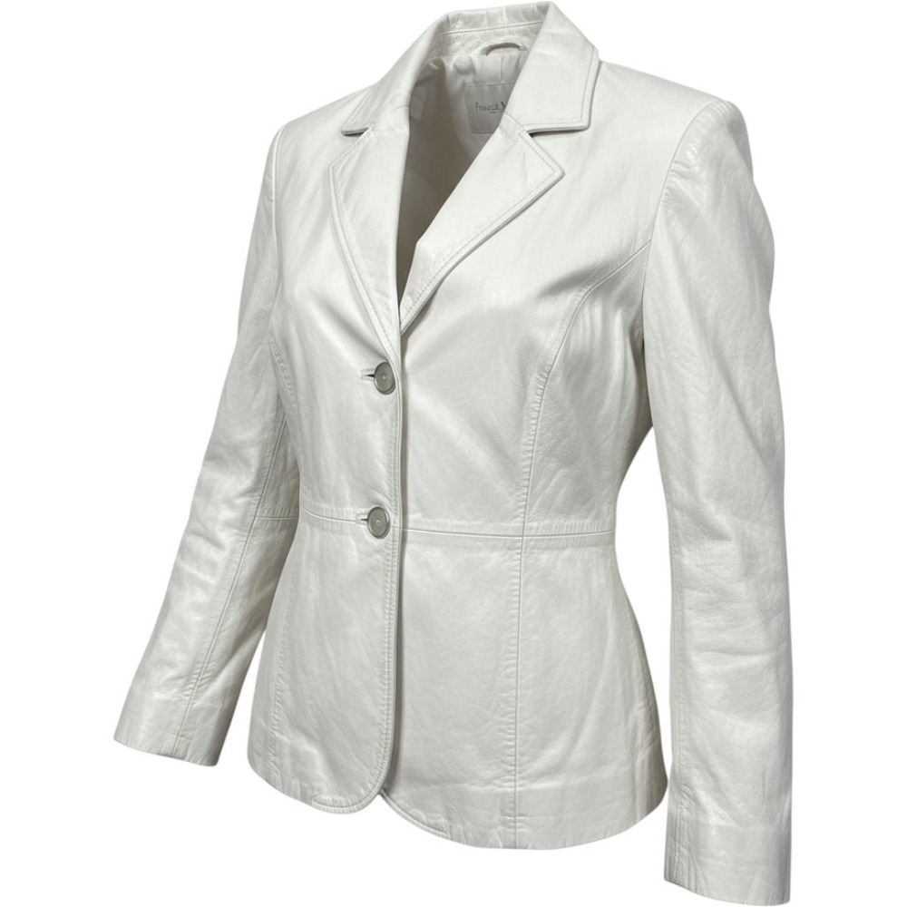 L VTG Leather Pamela McCoy Womens White Mod Blazer Jacket Minimalist Coat